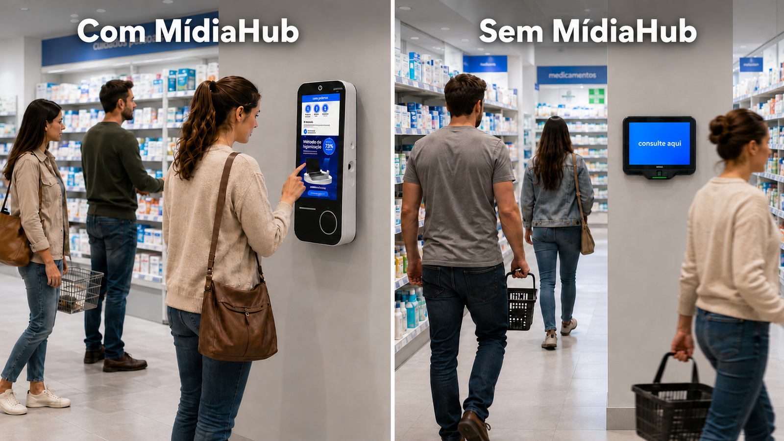 Comparativo: terminal com MídiaHub vs sem MídiaHub